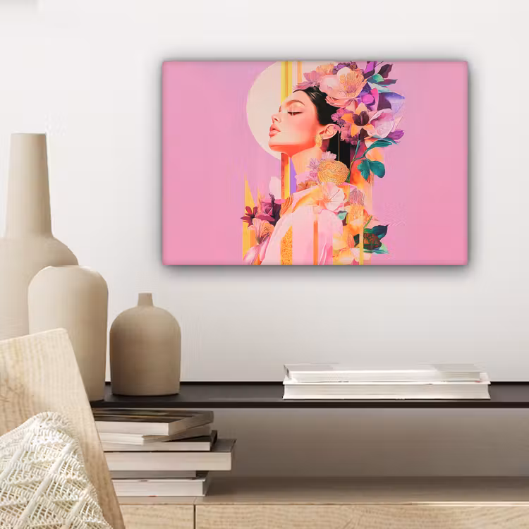 Canvas schilderij - Vrouw - Bloemen - Paars - Abstract — 5