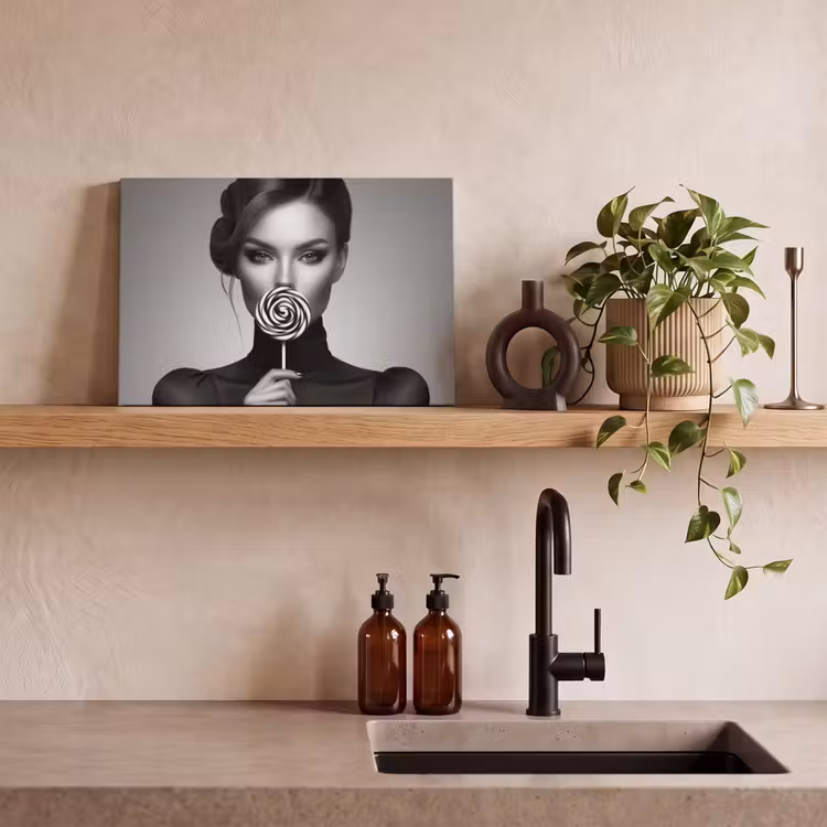 Canvas schilderij - Vrouw - Lolly - Zwart — 3
