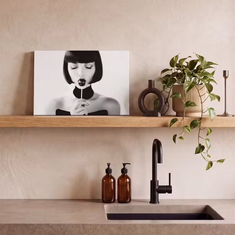 Canvas schilderij - Vrouw - Lolly - Zwart - Wit — 3