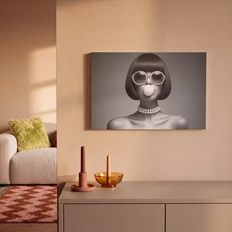 Canvas schilderij - Vrouw - Zwart Wit - Ketting - Zonnebril — 2