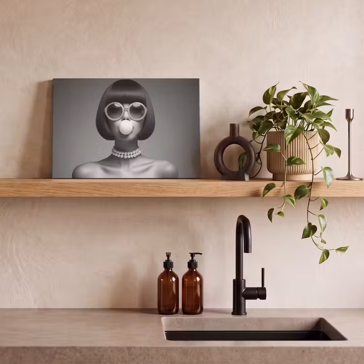 Canvas schilderij - Vrouw - Zwart Wit - Ketting - Zonnebril — 3