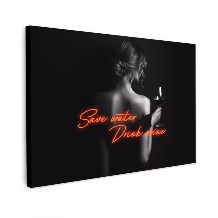 Canvas schilderij - Wijn - Vrouw - Neon - Quote — 1