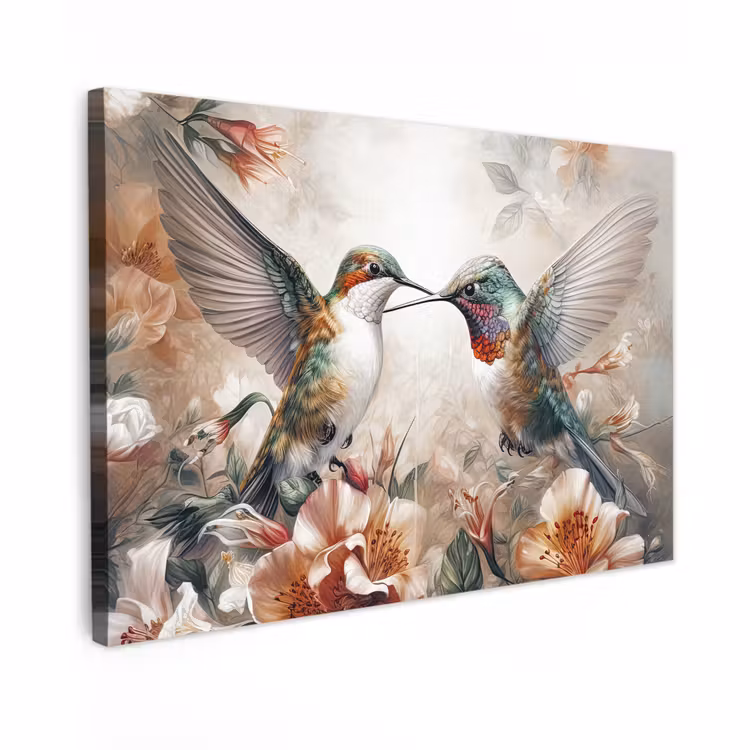 Canvas schilderij - Kolibrie - Vogels - Bloemen - Natuur — 1