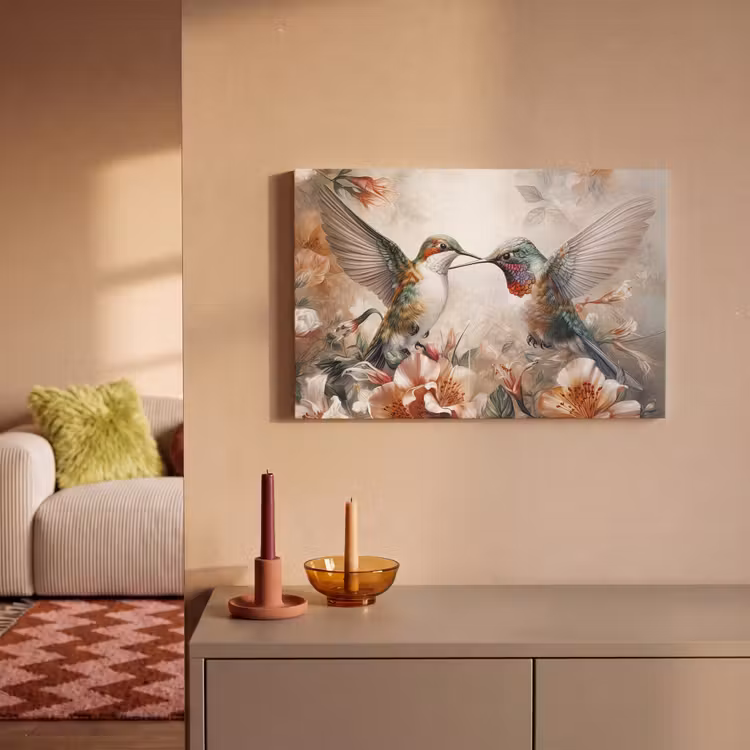 Canvas schilderij - Kolibrie - Vogels - Bloemen - Natuur — 2