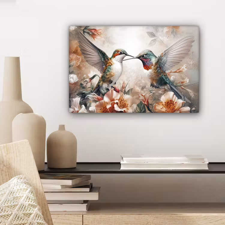 Canvas schilderij - Kolibrie - Vogels - Bloemen - Natuur — 5