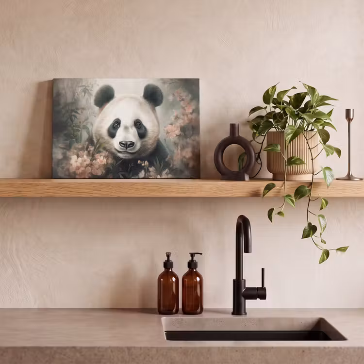 Canvas schilderij - Panda - Dieren - Bloemen - Planten — 3
