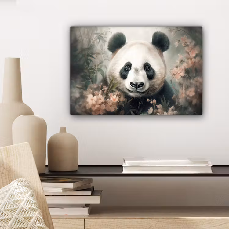 Canvas schilderij - Panda - Dieren - Bloemen - Planten — 5