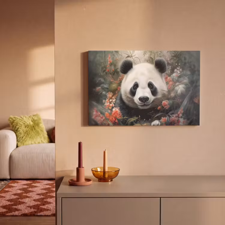 Canvas schilderij - Panda - Wilde dieren - Bloemen - Natuur — 2
