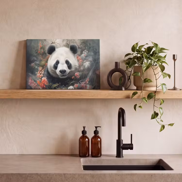 Canvas schilderij - Panda - Wilde dieren - Bloemen - Natuur — 3