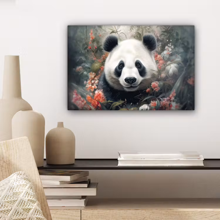 Canvas schilderij - Panda - Wilde dieren - Bloemen - Natuur — 5