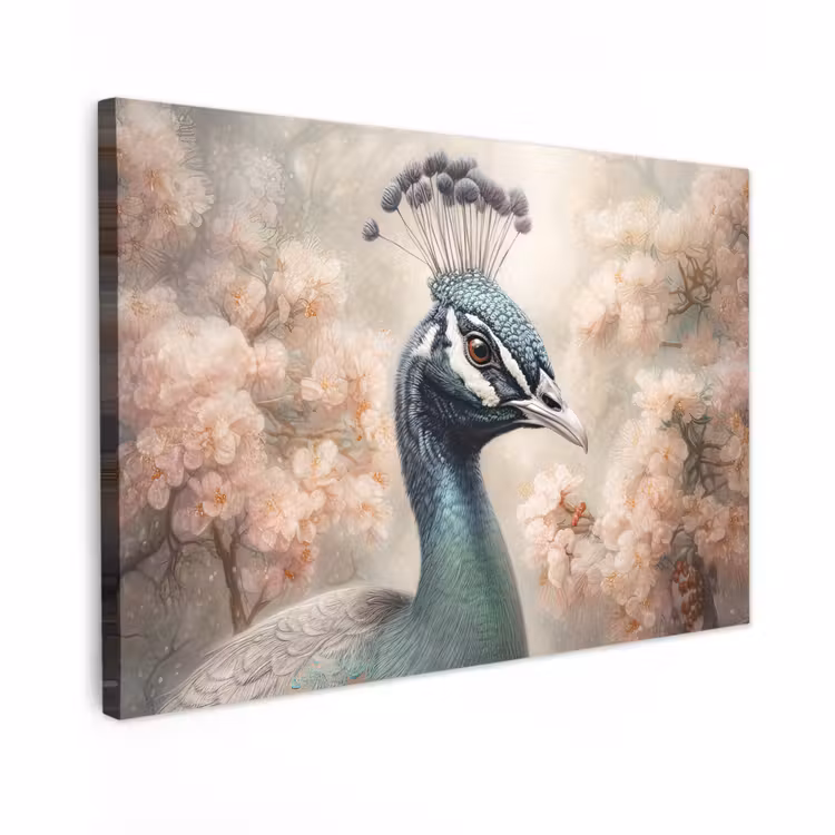 Canvas schilderij - Pauw - Vogels - Bloemen - Boom - Botanisch — 1