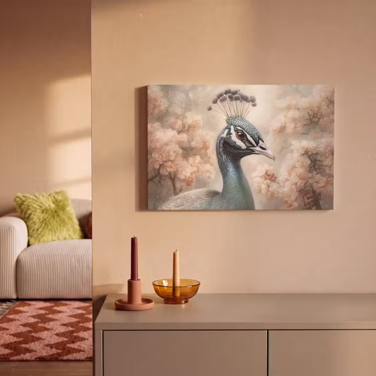 Canvas schilderij - Pauw - Vogels - Bloemen - Boom - Botanisch — 2