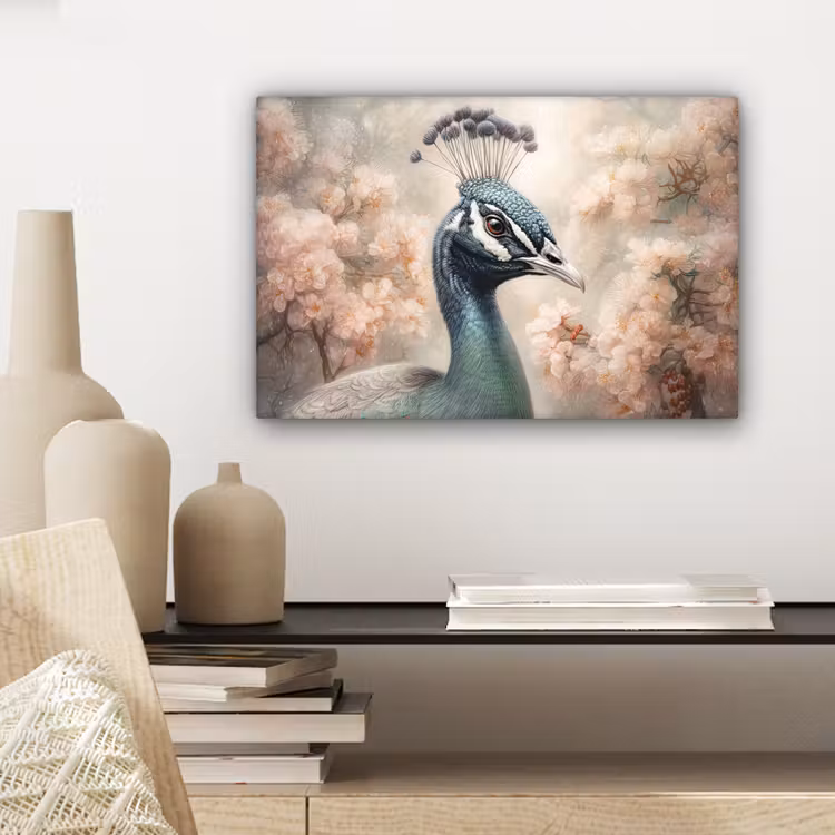 Canvas schilderij - Pauw - Vogels - Bloemen - Boom - Botanisch — 5