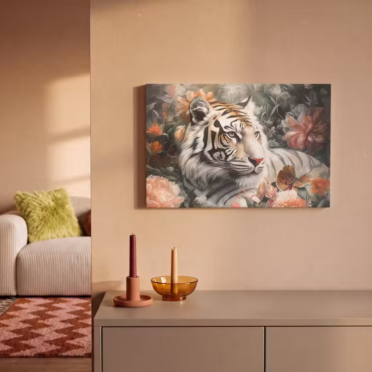 Canvas schilderij - Tijger - Wilde dieren - Bloemen - Jungle — 2