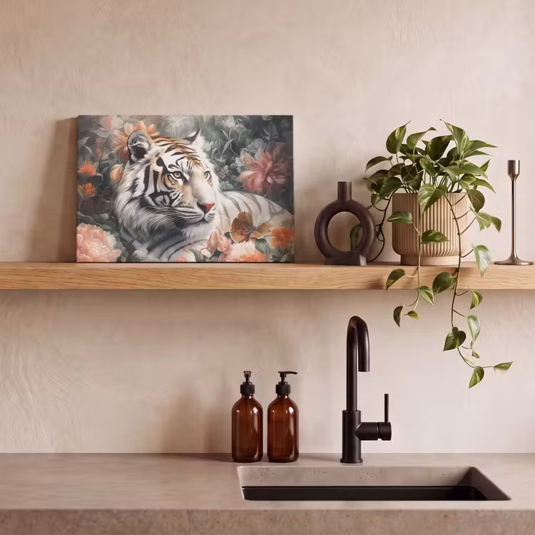 Canvas schilderij - Tijger - Wilde dieren - Bloemen - Jungle — 3