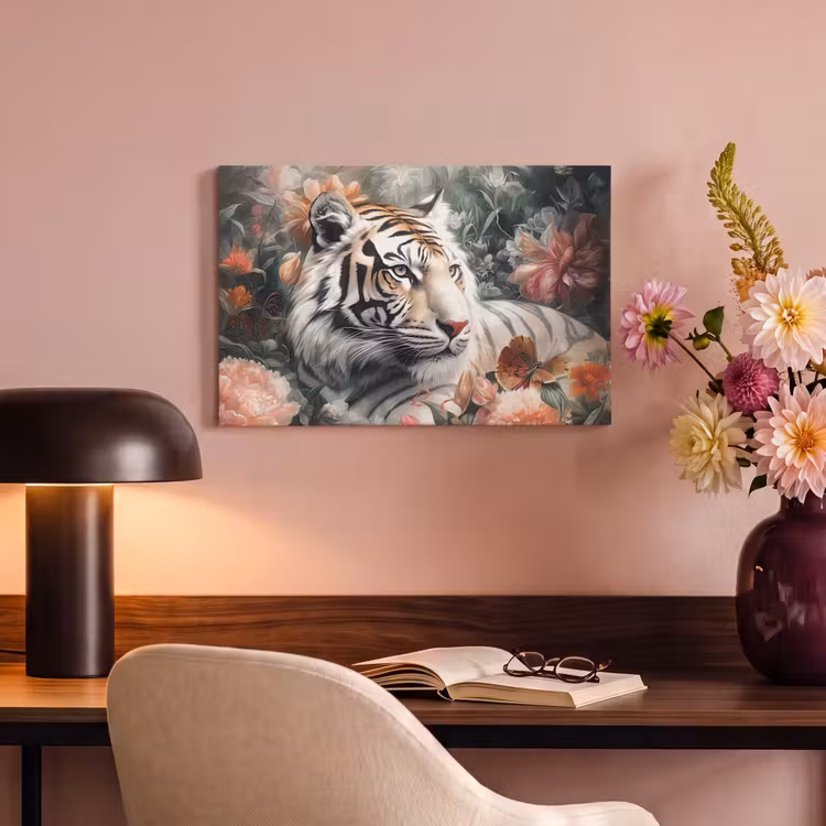 Canvas schilderij - Tijger - Wilde dieren - Bloemen - Jungle — 4