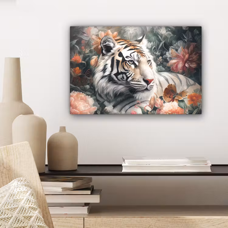 Canvas schilderij - Tijger - Wilde dieren - Bloemen - Jungle — 5