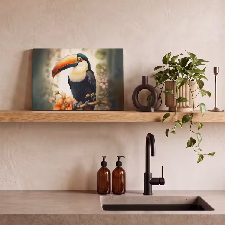 Canvas schilderij - Toekan - Vogel - Bloemen - Planten — 3