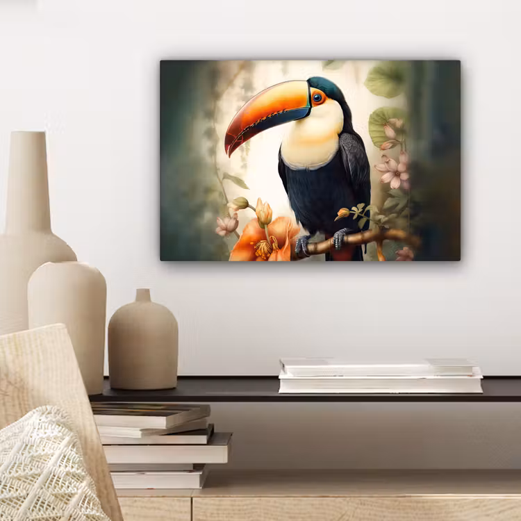 Canvas schilderij - Toekan - Vogel - Bloemen - Planten — 5