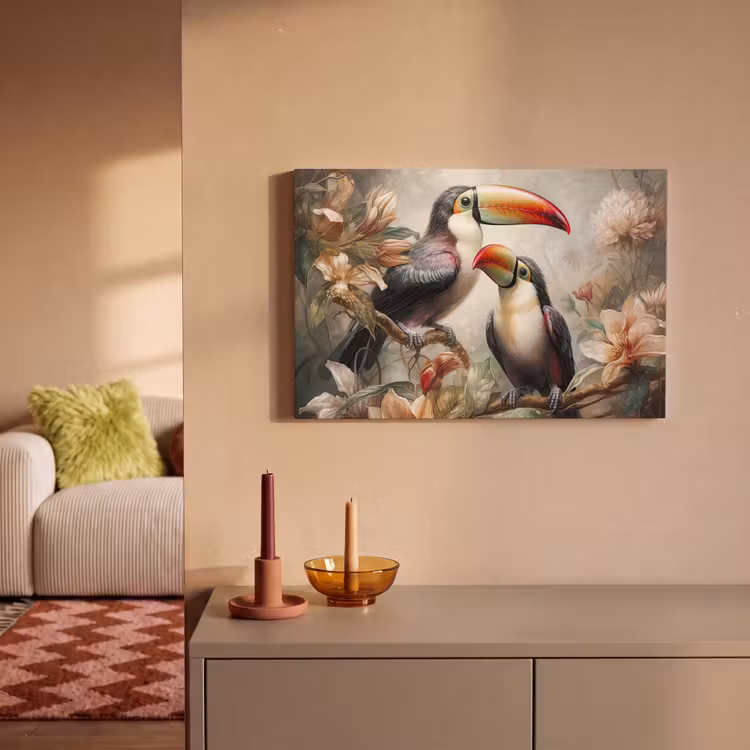 Canvas schilderij - Toekan - Vogels - Bloemen - Jungle — 2