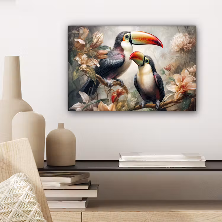 Canvas schilderij - Toekan - Vogels - Bloemen - Jungle — 5