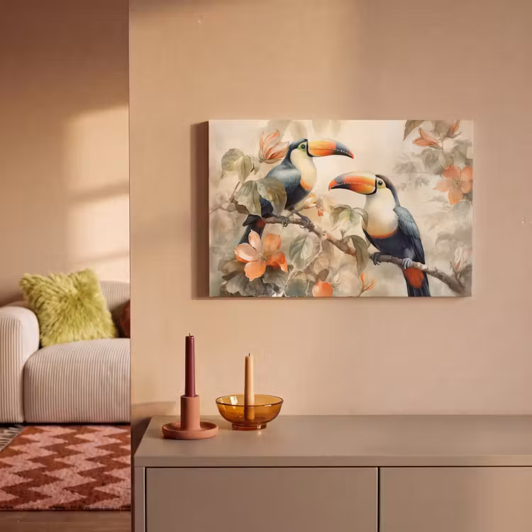 Canvas schilderij - Toekan - Vogels - Bloemen - Tak — 2
