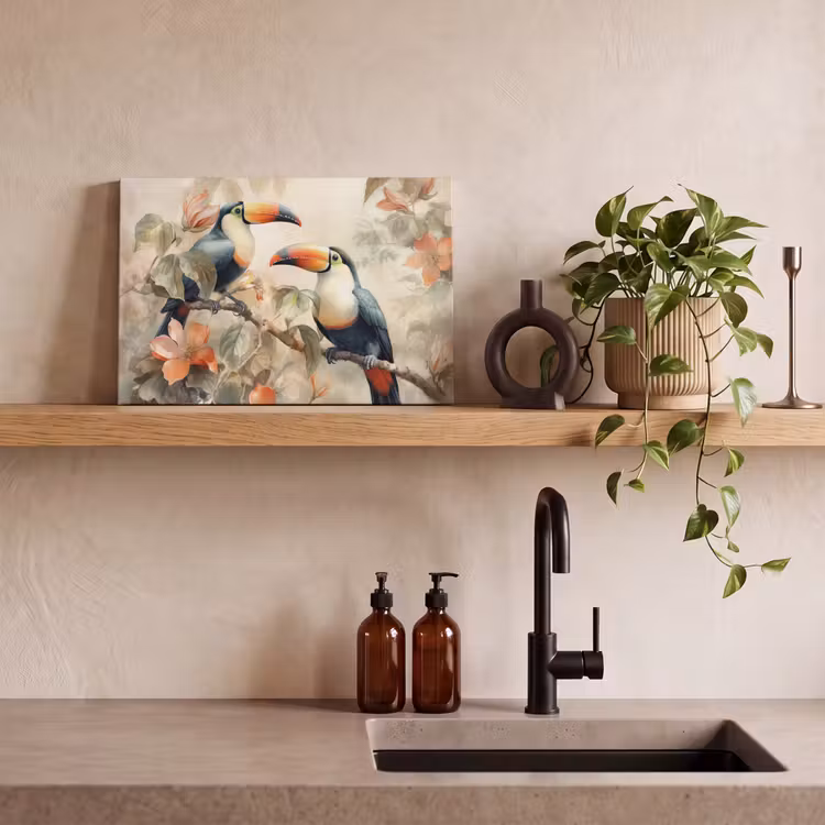Canvas schilderij - Toekan - Vogels - Bloemen - Tak — 3