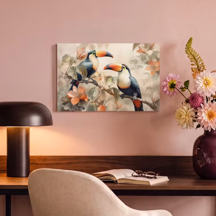Canvas schilderij - Toekan - Vogels - Bloemen - Tak — 4