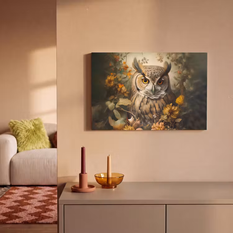 Canvas schilderij - Uil - Vogels - Bloemen - Natuur — 2