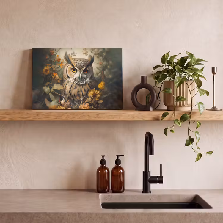 Canvas schilderij - Uil - Vogels - Bloemen - Natuur — 3