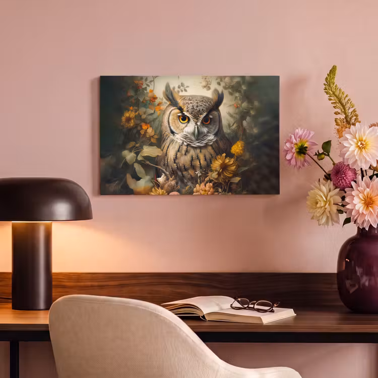 Canvas schilderij - Uil - Vogels - Bloemen - Natuur — 4