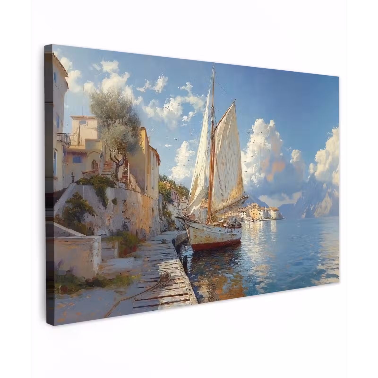 Canvas schilderij - Zeilschip - Huizen - Kade - Zee — 1