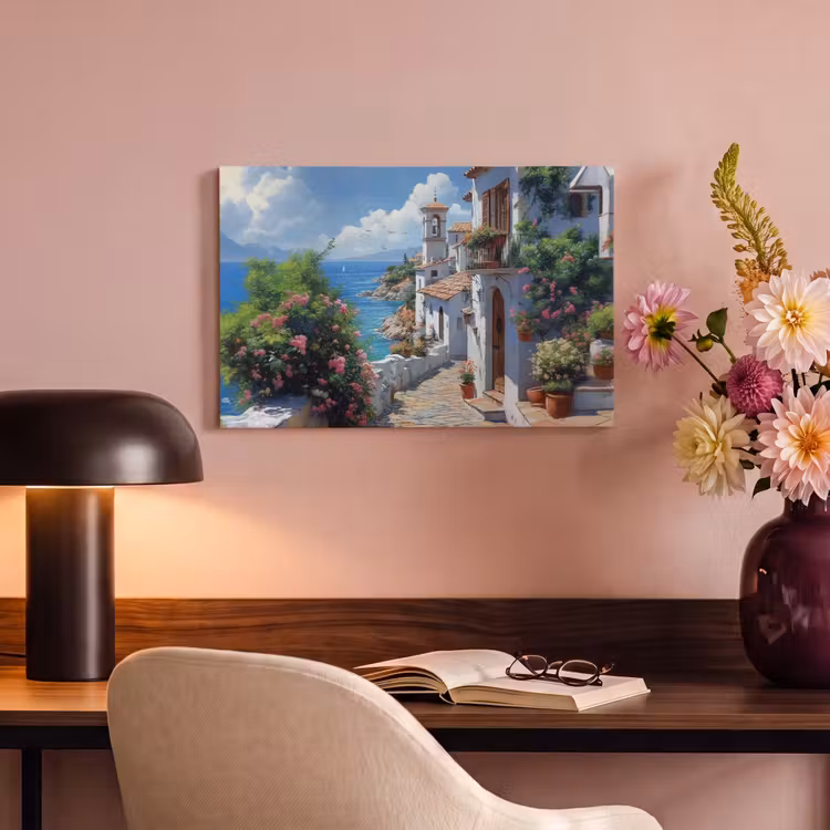 Canvas schilderij - Huizen - Zee - Bomen - Bloemen — 4
