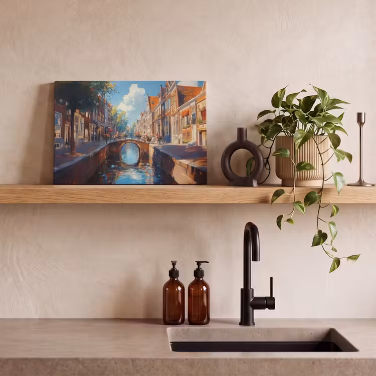 Canvas schilderij - Stad - Gracht - Zon - Fietsen — 3