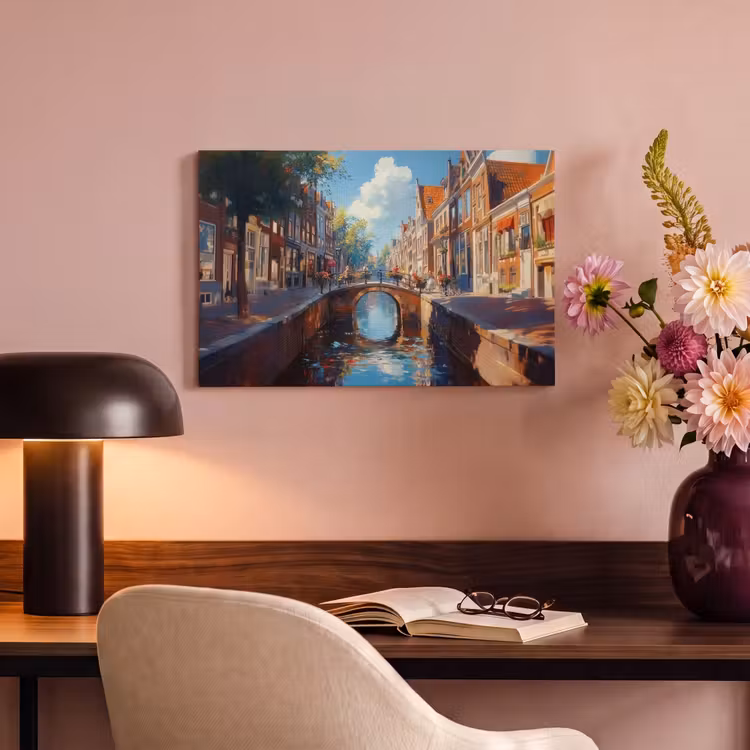 Canvas schilderij - Stad - Gracht - Zon - Fietsen — 4