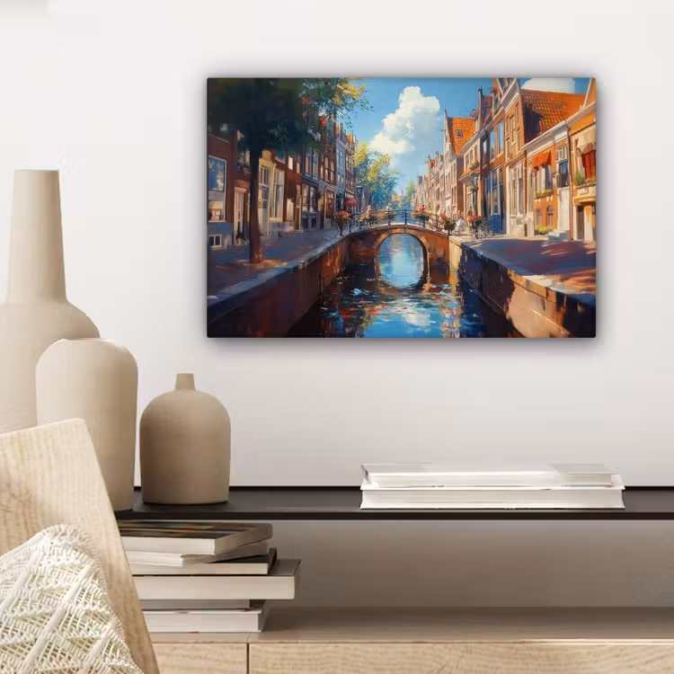 Canvas schilderij - Stad - Gracht - Zon - Fietsen — 5