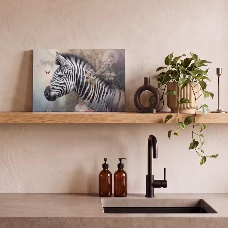 Canvas schilderij - Zebra - Wilde dieren - Vlinder - Bloemen — 3