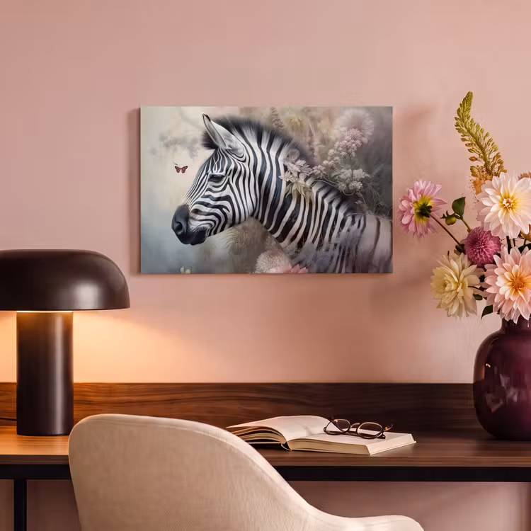 Canvas schilderij - Zebra - Wilde dieren - Vlinder - Bloemen — 4