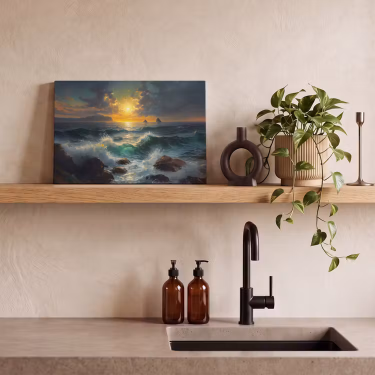 Canvas schilderij - Zee - Zon - Golven - Rotsen — 3