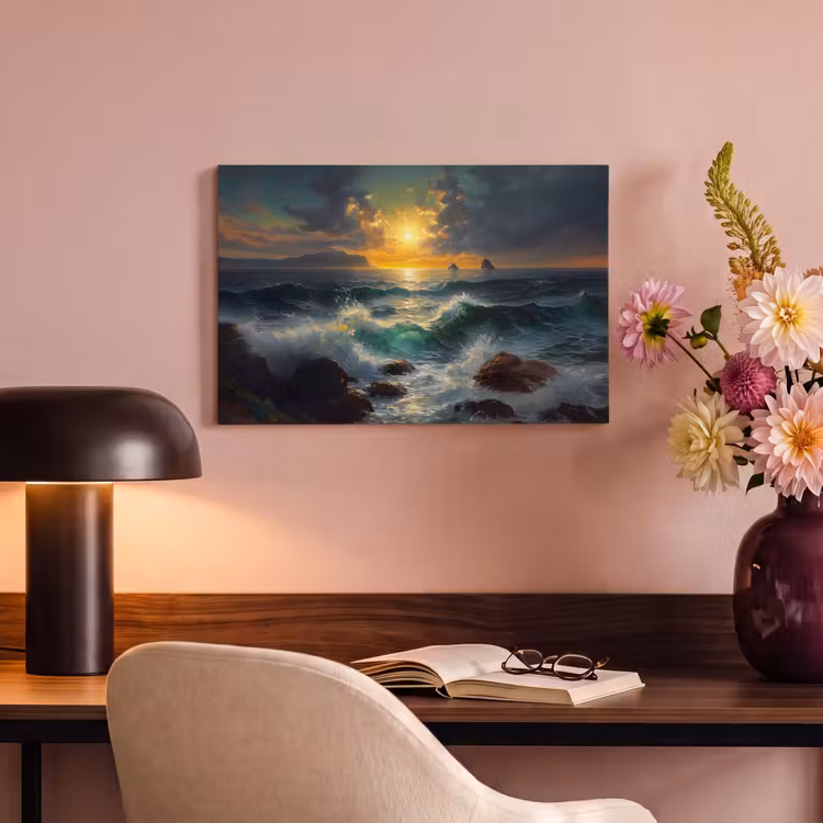 Canvas schilderij - Zee - Zon - Golven - Rotsen — 4