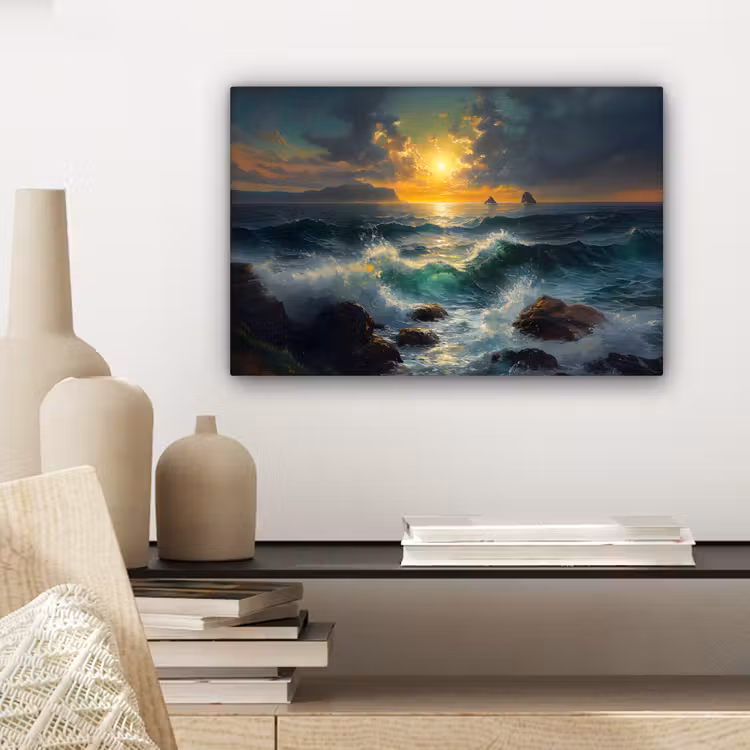 Canvas schilderij - Zee - Zon - Golven - Rotsen — 5
