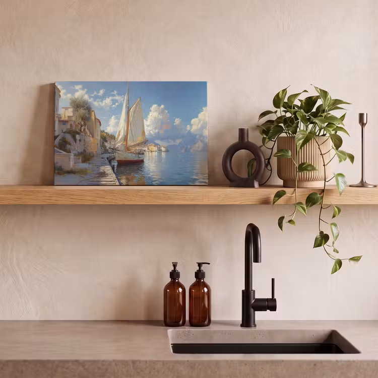 Canvas schilderij - Zeilschip - Huizen - Kade - Zee — 3