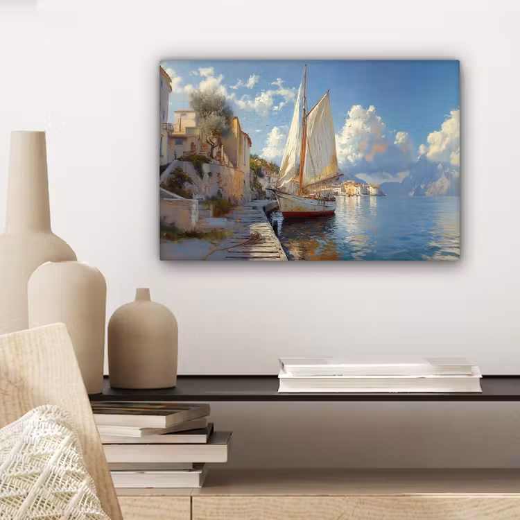 Canvas schilderij - Zeilschip - Huizen - Kade - Zee — 5