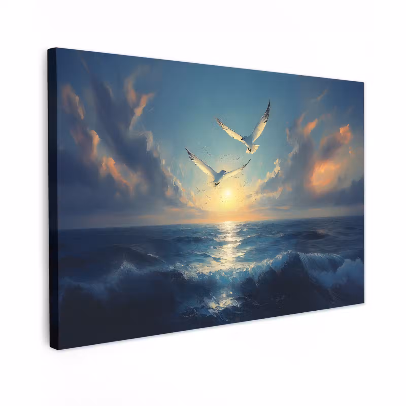 Canvas schilderij - Meeuwen - Zee - Wolken -Blauw — 1