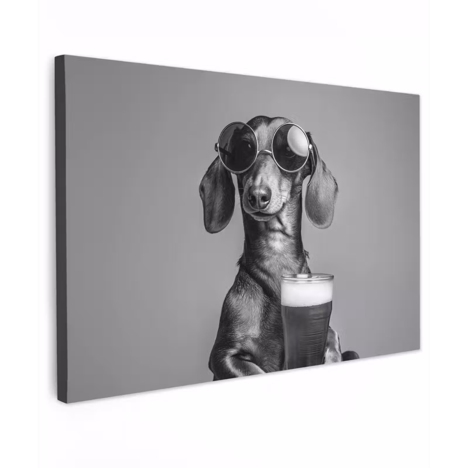 Canvas schilderij - Teckel - Bier - Glas - Bril — 1