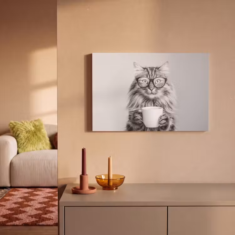 Canvas schilderij - Kat - Bril - Mok - Pluizig — 2