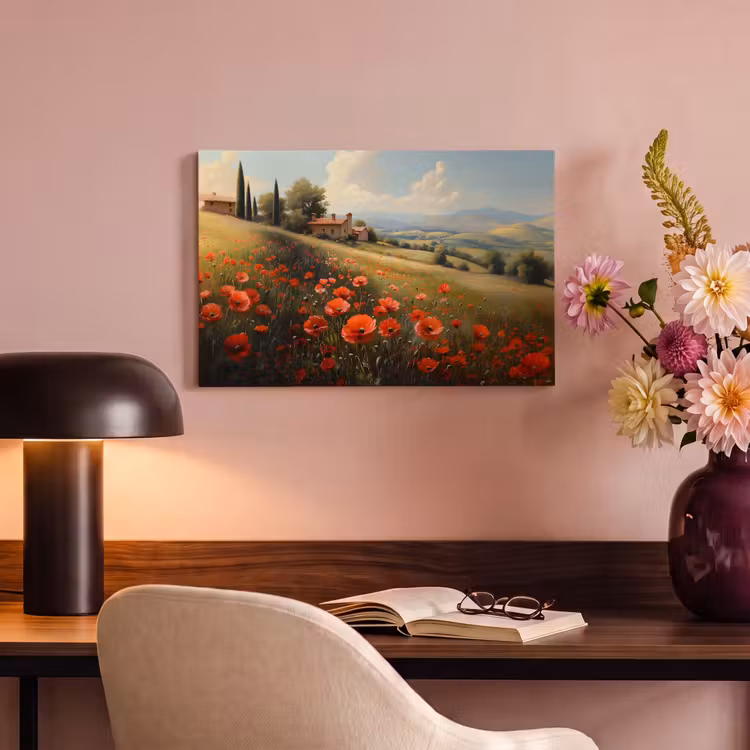 Canvas schilderij - Klaprozen - Rood - Heuvels - Landschap — 4