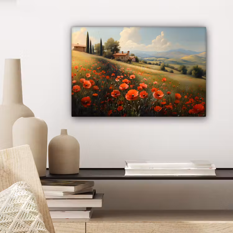 Canvas schilderij - Klaprozen - Rood - Heuvels - Landschap — 5