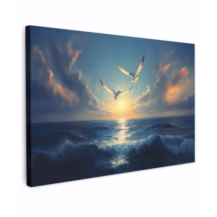 Canvas schilderij - Meeuwen - Zee - Wolken -Blauw — 1
