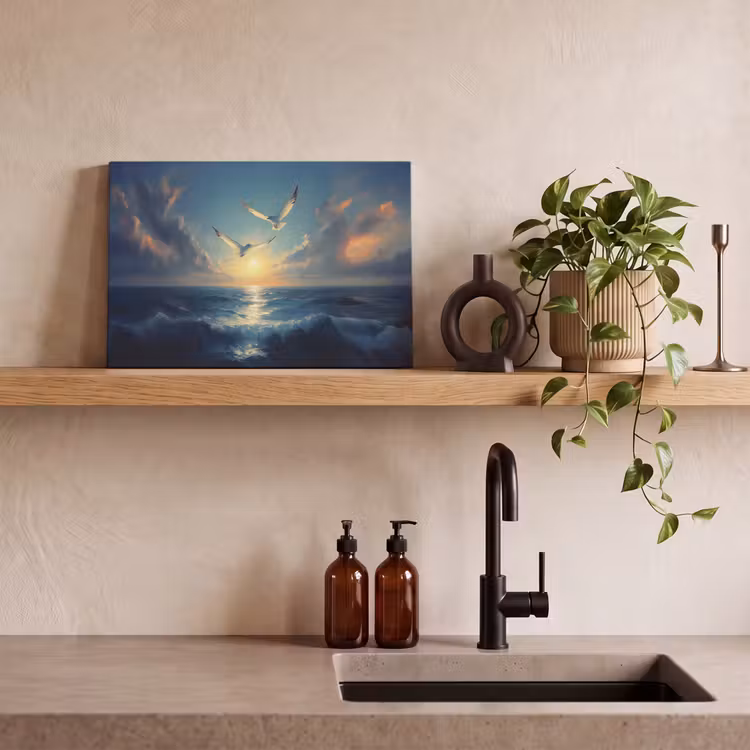 Canvas schilderij - Meeuwen - Zee - Wolken -Blauw — 3